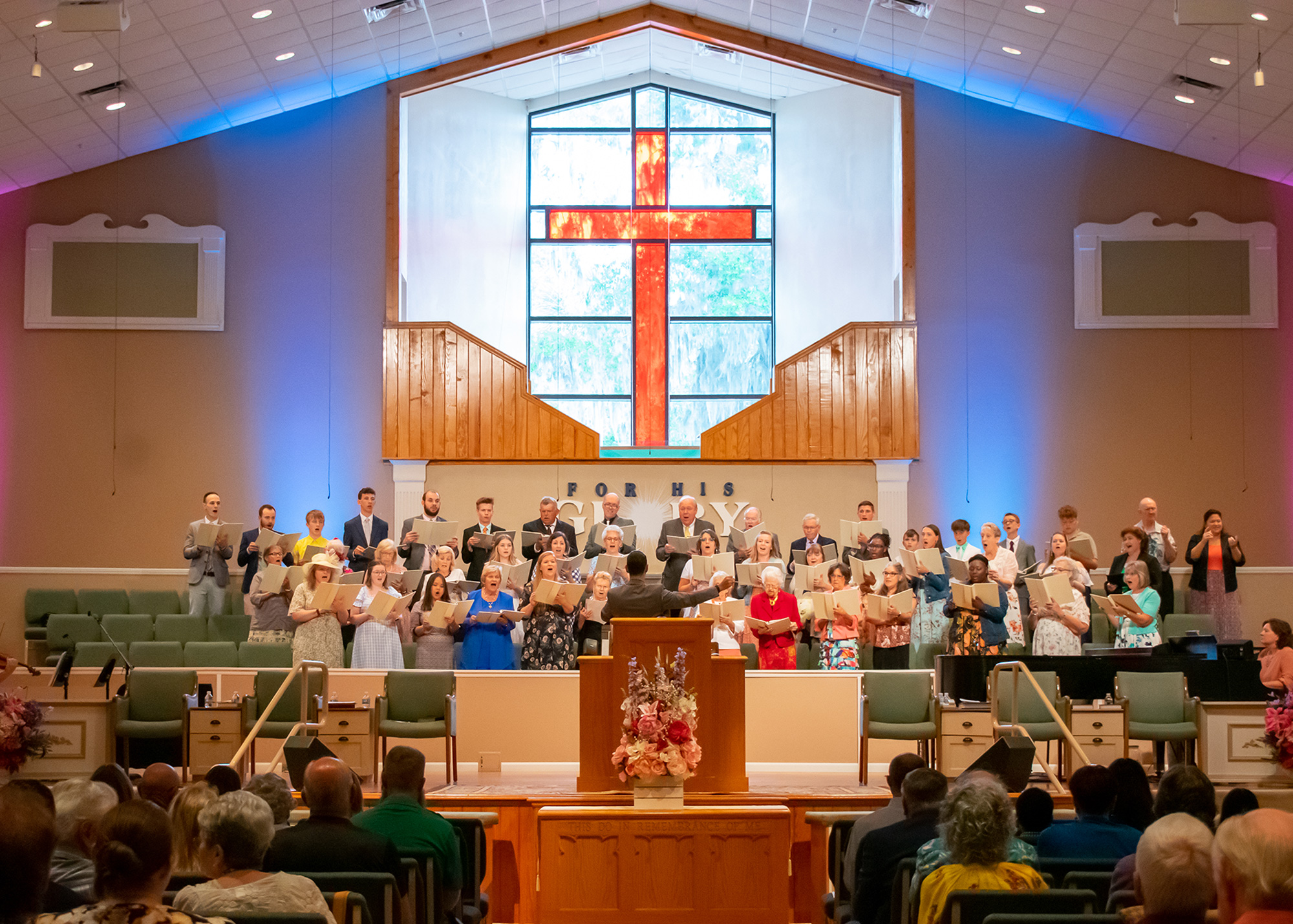 Choir singing in a church service