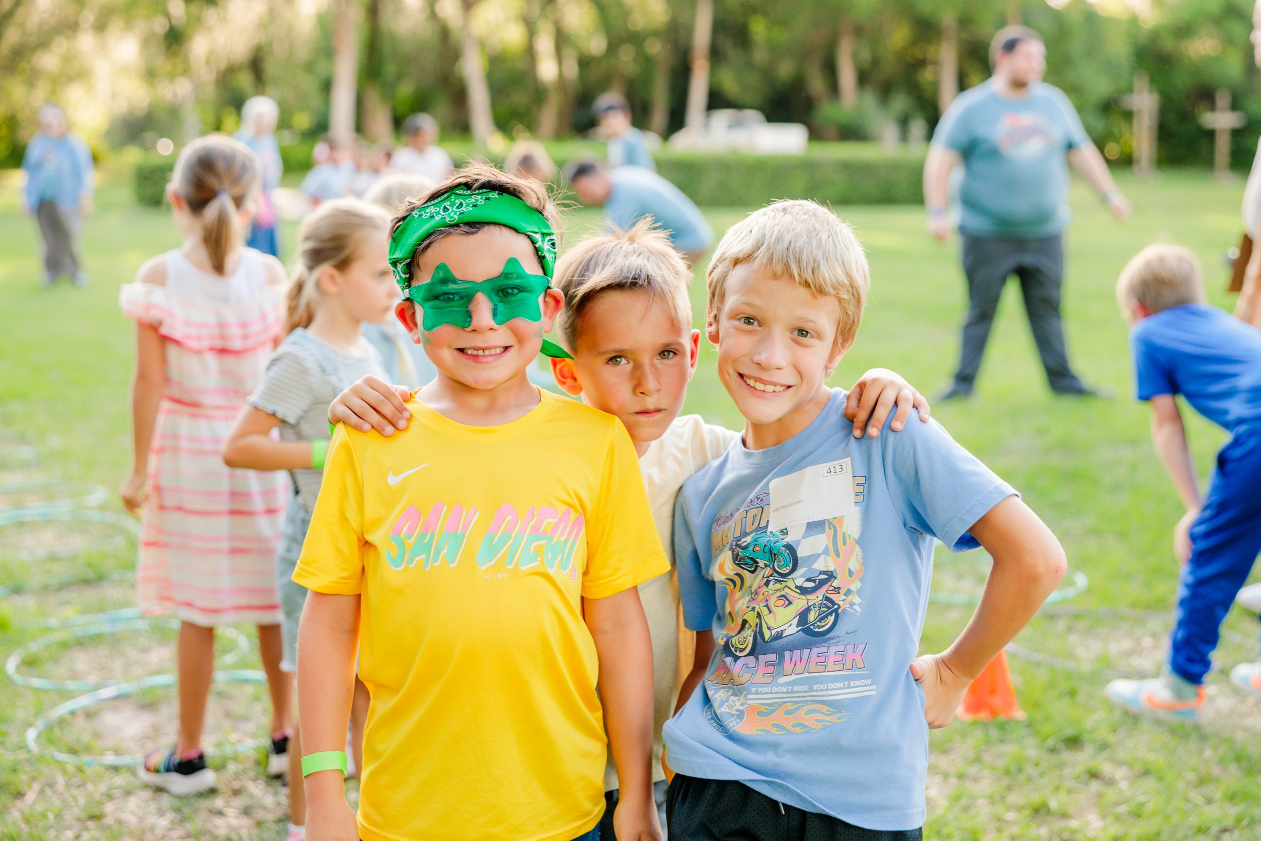 boys playing outside at Vacation Bible School